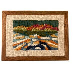 Mountain Landscape Embroidered Textile Framed Wall Art